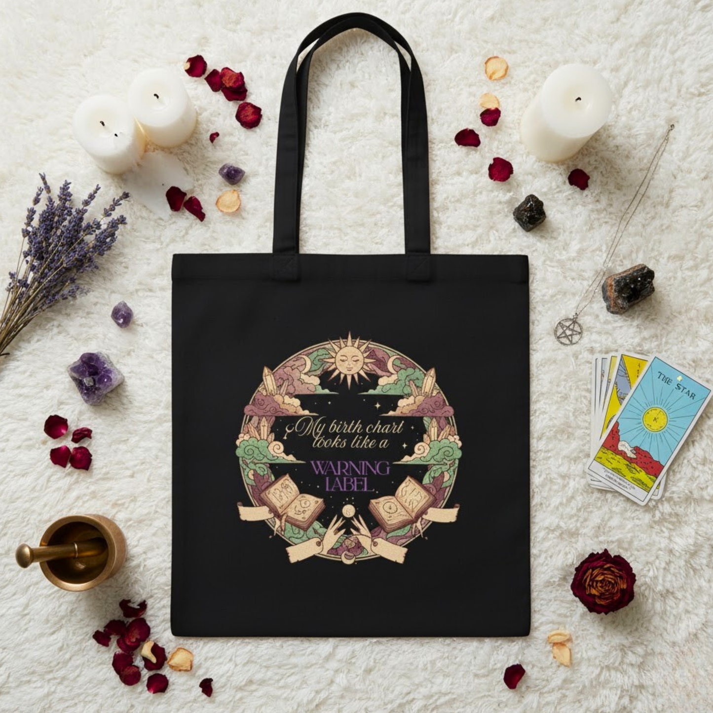 Black Cotton Tote Bag | Astrology Disaster Merch | Funny Zodiac Sarcasm