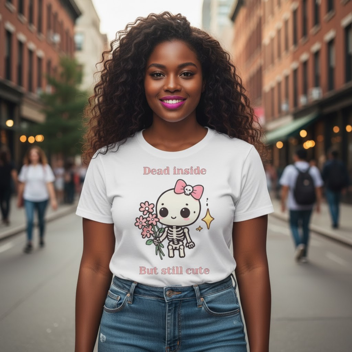 "Dead Inside But Still Cute" T-Shirt - Kawaii Skeleton Girl Tee