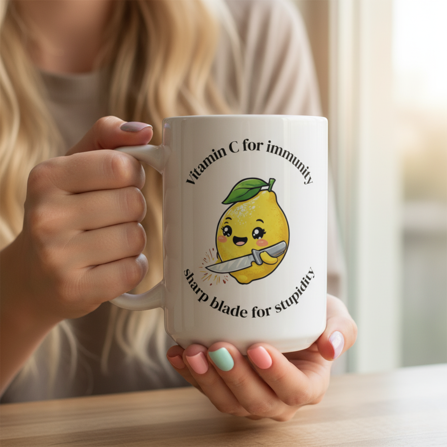 Mug: Sharp Blade for Stupidity, Kawaii Lemon Dark Humor Gift