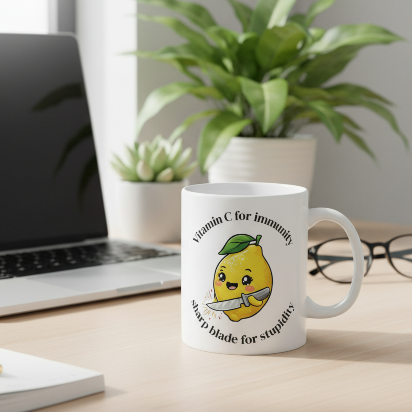 Mug: Sharp Blade for Stupidity, Kawaii Lemon Dark Humor Gift