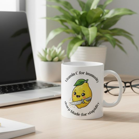 Mug: Sharp Blade for Stupidity, Kawaii Lemon Dark Humor Gift